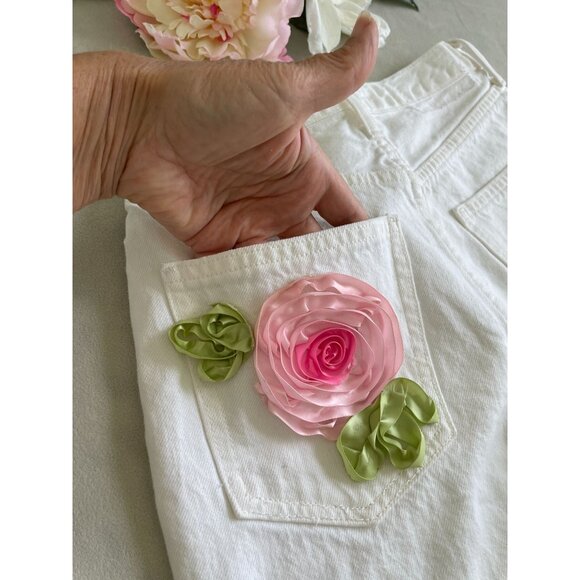 Custom Denim Forum Jeans recreate by Angelina Vanelli Sheer Floral Embroidery 23 - Picture 9 of 15